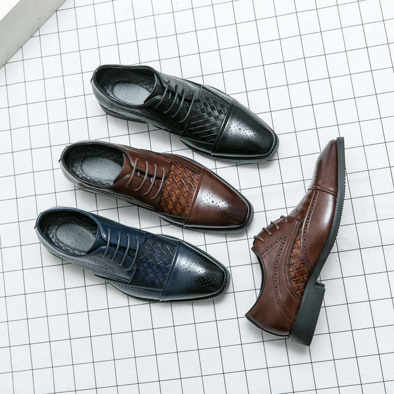 Large Men's Leather 2024 Spring and Autumn New Blok Carving Weaving Business Dress Groom Wedding Shoes