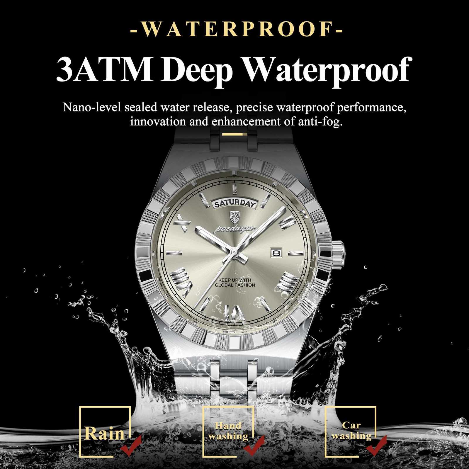 POEDAGAR Luxury Fashion Man Wristwatch Week Date Waterproof Luminous Mens Clock Stainless Steel Quartz Business Watches For MenW251104