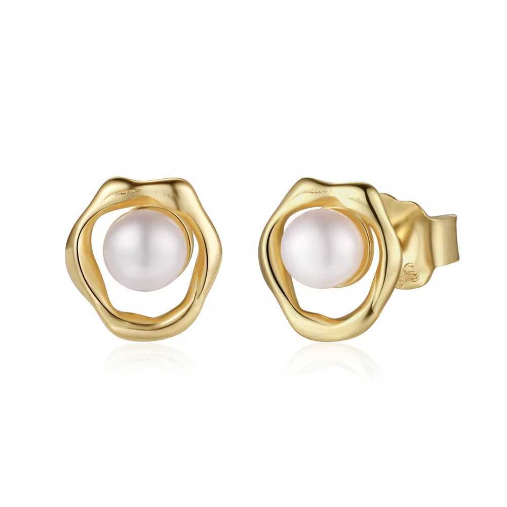 925 Sterling Silver Simple Natural Baroque Pearl Korean Stud Earrings for Women Fashion Moon Surface Statement Jewelry C251103