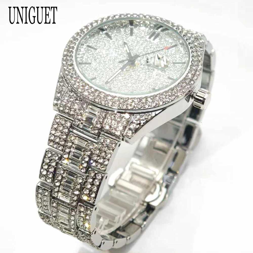 Top Fashion Brand UNIGUET Mens Quartz Watch With Calendar Waterproof Wristwatches Luxury Design Hip Hop Diamond Watches Man GiftW251104