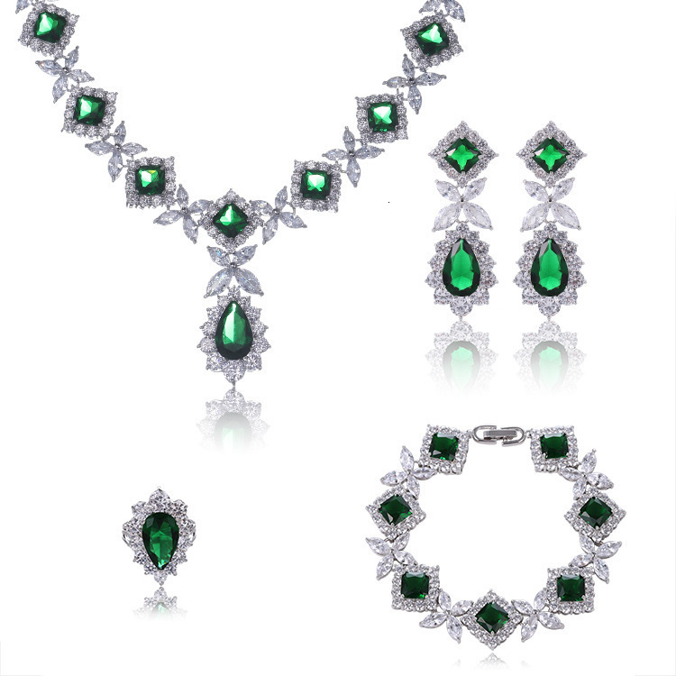 Home 4-piece Dubai Cubic Zirconia Flow Su Grand Bridal Necklace Wedding Party Jewelry Set 241115