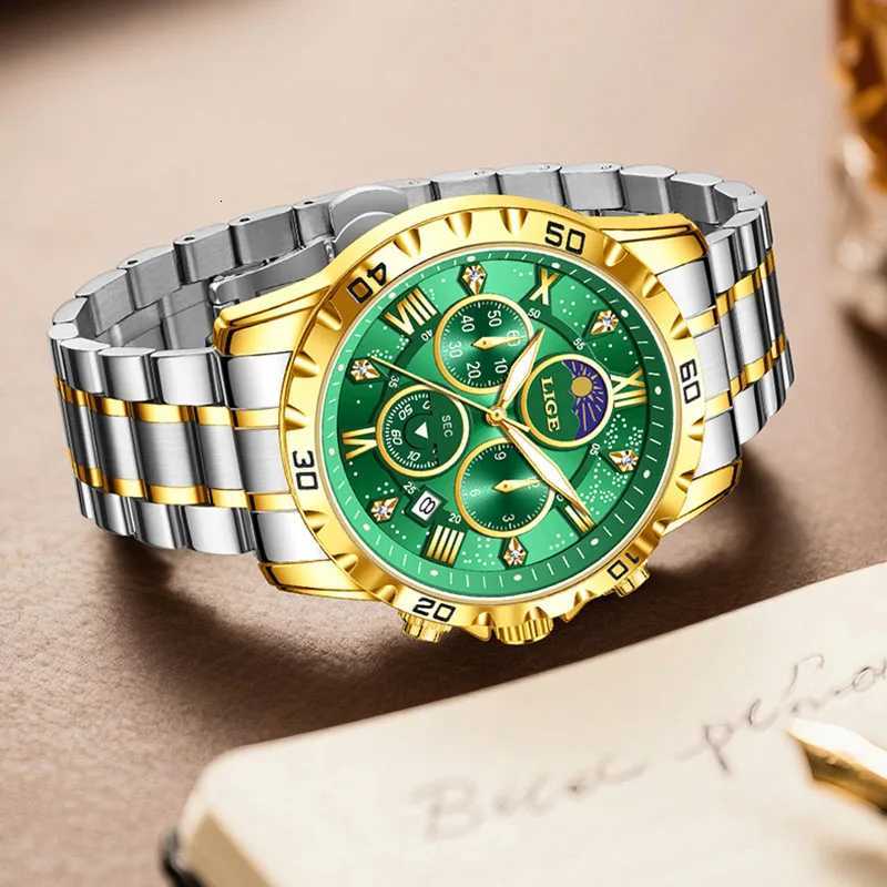 LIGE New 24 Hour Moon Phase Men Watch Fashion Business Watch Men Top Brand Luxury Luminous Waterproof Quartz Chronograph MaleW251104