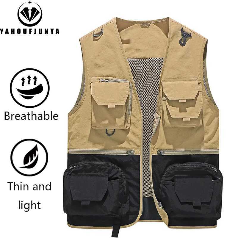 Men Spring Sleeveless Many Pocket Tool Webbed Breathable Vest Men Outdoors Fishing Camping Thin Utility Lightweight Vest Male X250403