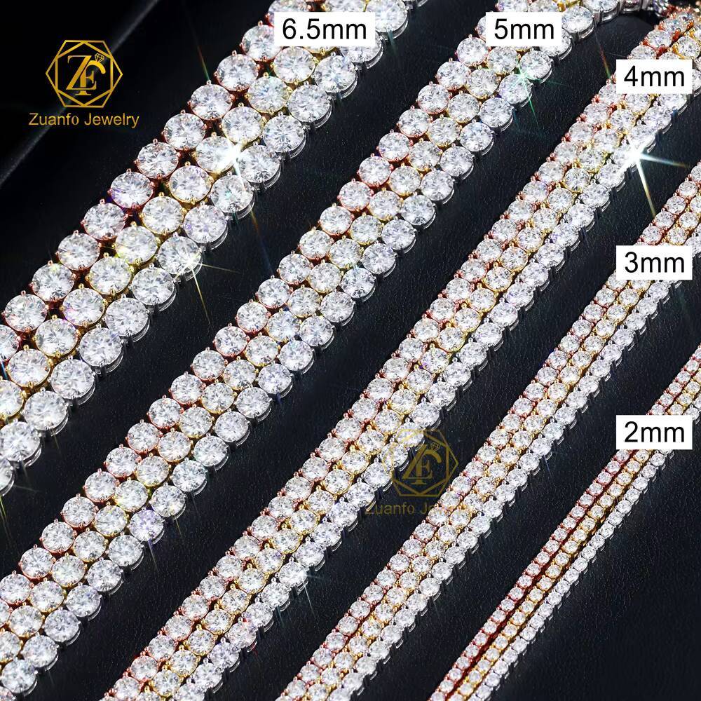 Wholesale Hip Hop D VVS1 Moissanite Diamond Tennis Chain 2mm 65mm 925 Sterling Silver Moissanite Tennis Chain Necklace