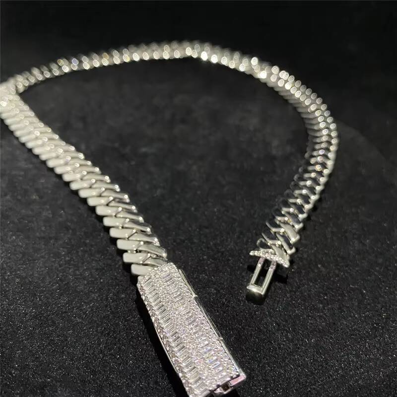 10mm Fine Jewelry Custom Moissanite Clasp Cuban Necklace 925 Sterling Silver Hip Hop Men Jewelry Bling Diamond Cuban Link Chain
