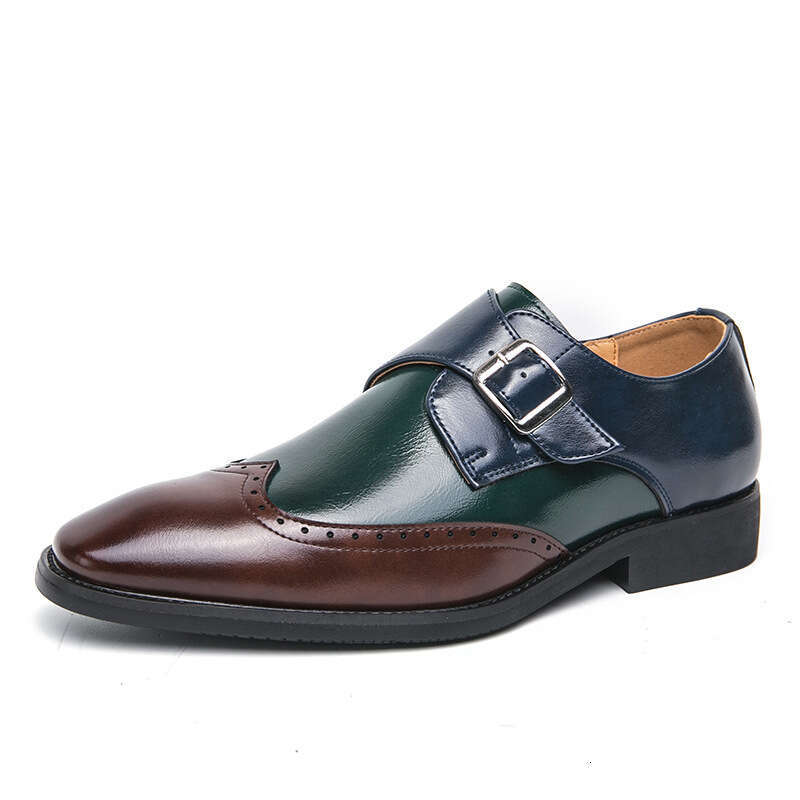 Large men's color matching buckle loafers, business dress casual leather shoes 38-48, groom's wedding shoes, men
