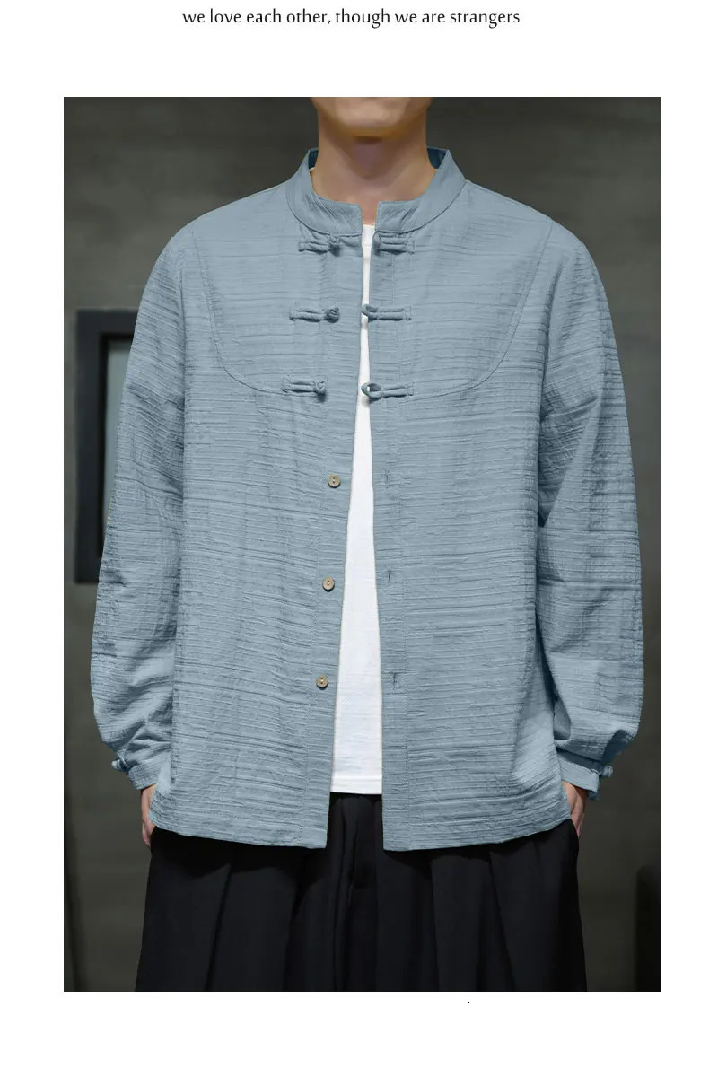 Chinese Style Cotton Linen Shirts for Man Tang Suit Top Traditional Hanfu Long Sleeve Tea Shirt Horse Coat Jacket For Men 250402