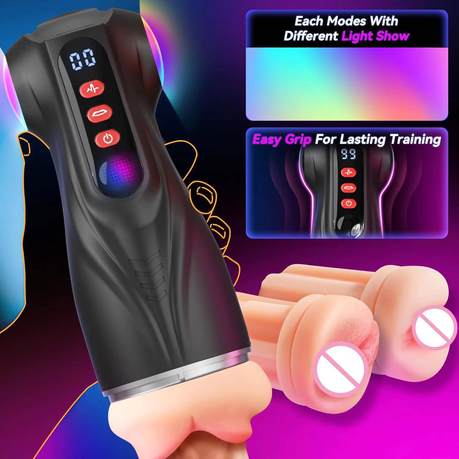 APP Controlled Mens Sex Toy 9 Sucking 9 Vibration 3D Texture Soft Sleeve Heating Pocket Adult Male Masturbator with LCD Display