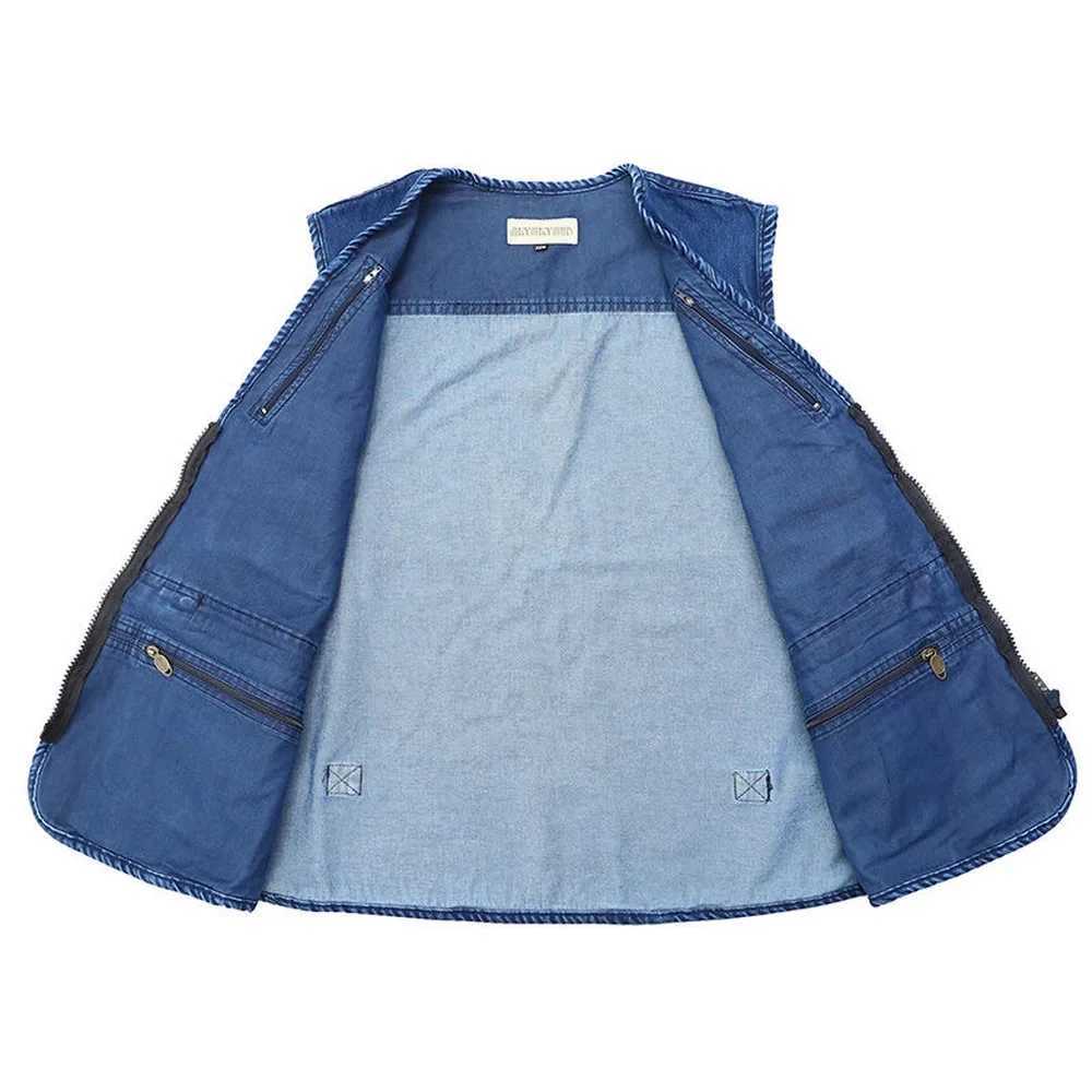 2021 Big Size V-Neck Classic Multi Denim Work Vest Mens Solid Casual Waistcoat with Many Pockets Fishing Vest Sleeveless Jacket X250403