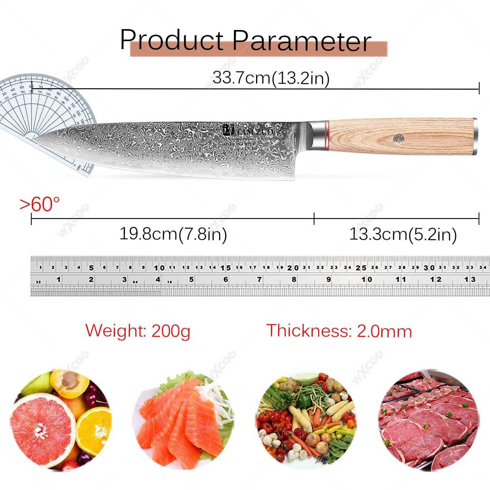 Kitchen knives 78 Inch Kitchen Meat Clr Damascus Steel Kiritsuke Kitchen Chef Knives Japanese Kitchen Slicing Knife with Gift Box Y251103