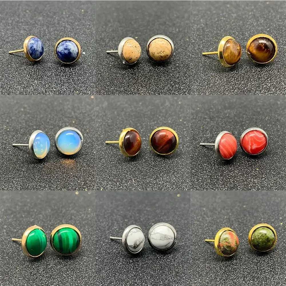 Natural Stone Stud Earrings For Women Handmade Bohemian Stainless Steel Earrings Wedding Jewelry Gift Moonstone Tigereye Binoux C251103