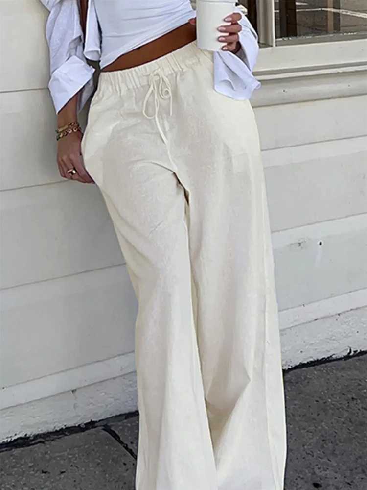 Sweetown Solid Loose Casual Boho Straight Leg Pants For Women Simple Lazy Comfortable Summer Vacation TrousersXJ250616