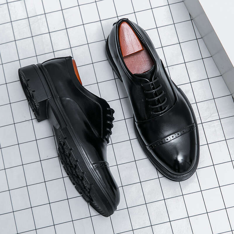 Four season plus size three joint shoes, men's thick soled height increasing business formal casual leather shoes