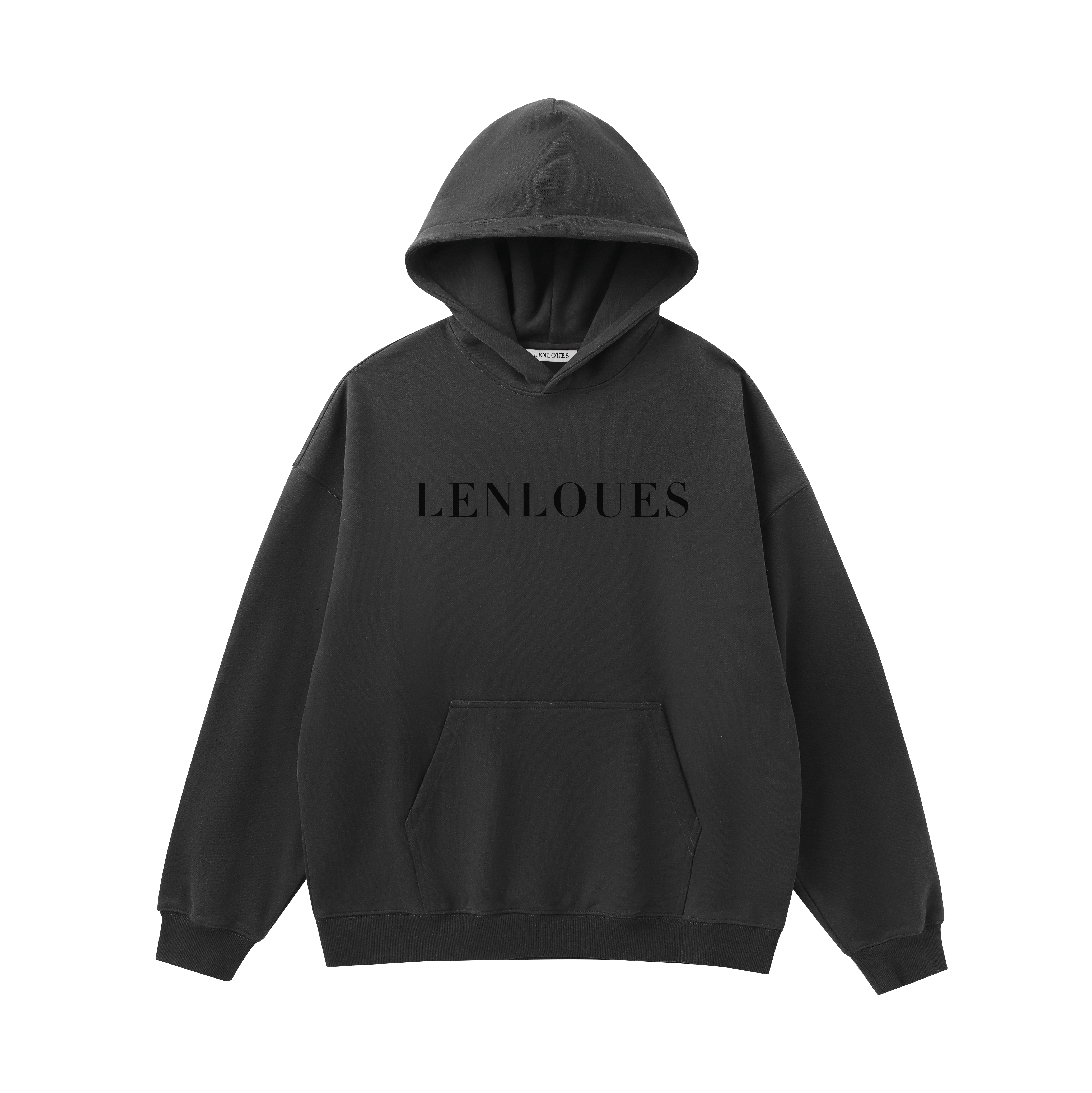 LENLOUES Unisex Oversized Hoodie | Black Streetwear Pullover Sweatshirt with Kangaroo Pocket, Casual Fashion Hooded Top for Men Women LNS-1013