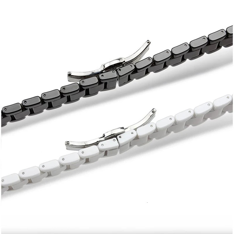 High quality ceramic strap 14mm 16mm 18mm 20mm 21mm 22mm black flat interface ceramic universal strap womens bracelet 220706