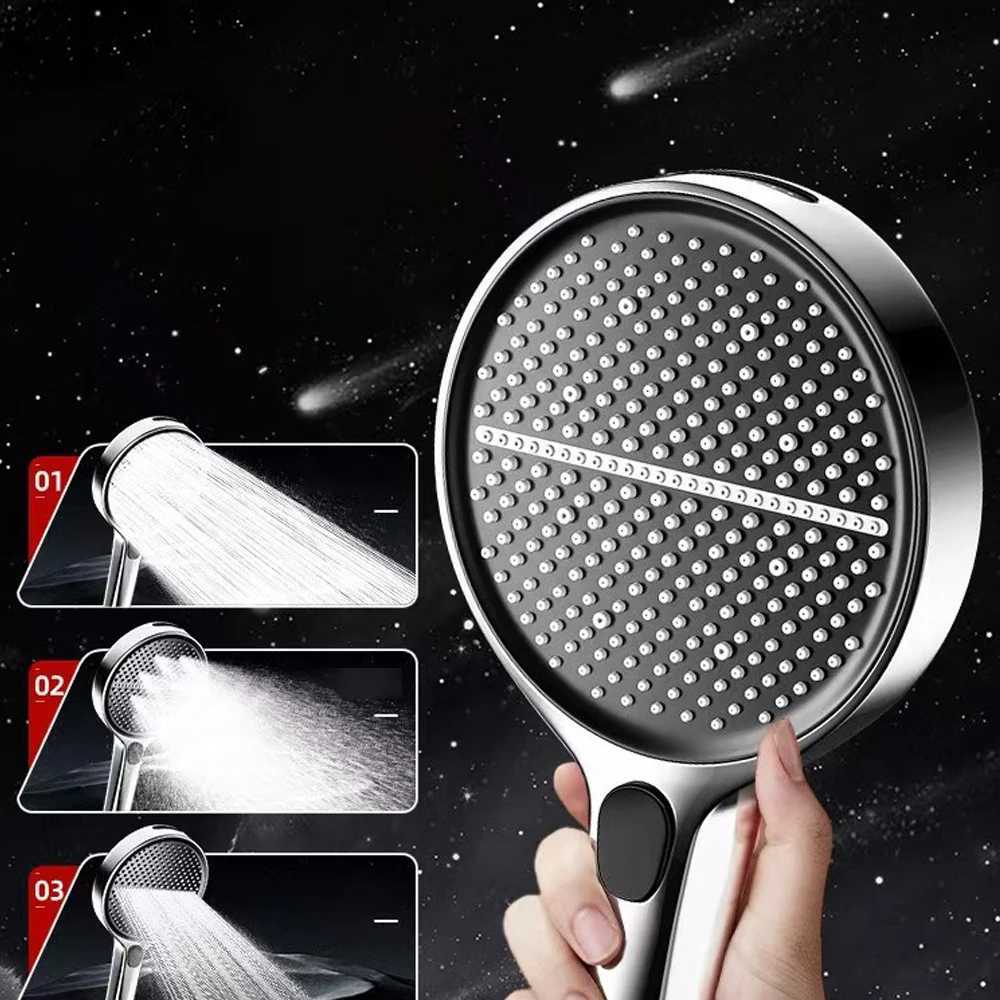 Black 15CM Big Panel 4 Modes Pressure Boost Shower High Pressure Large Flow Spray Nozzle Massage Shower Bathro Accessorie Y251103
