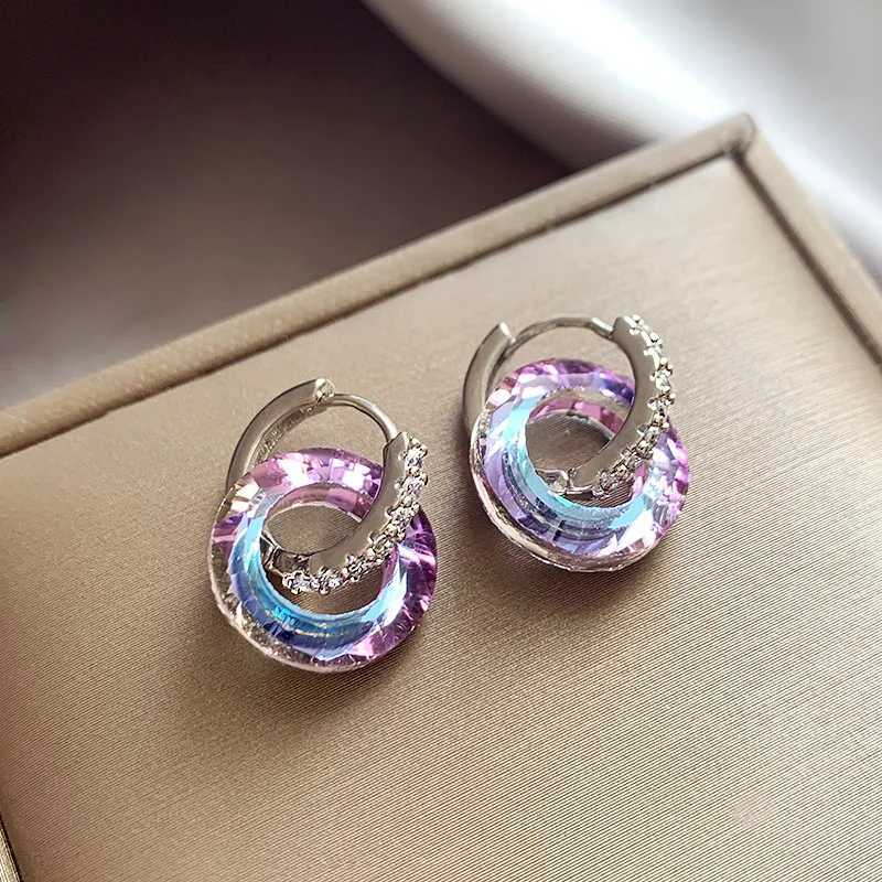 2024 New Arrival Light Luxury Elegant Color Crystal Hoop Earrings For Women Fashion Sweet Crystal Jewelry Accessories Y250401