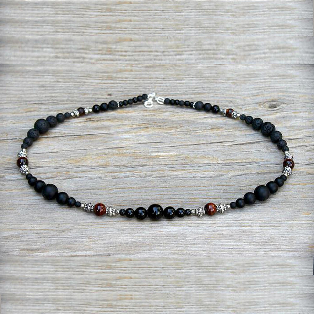 Natural Real Tiger eye Beaded Necklace For Men Masculine Black Chokers Necklaces Casual Mens Guy Jewelry Handmade 251031