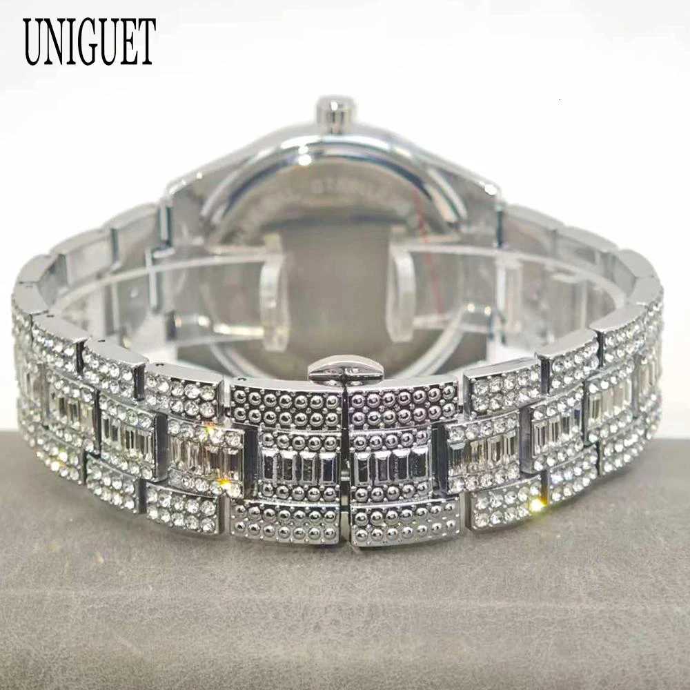 Top Fashion Brand UNIGUET Mens Quartz Watch With Calendar Waterproof Wristwatches Luxury Design Hip Hop Diamond Watches Man GiftW251104