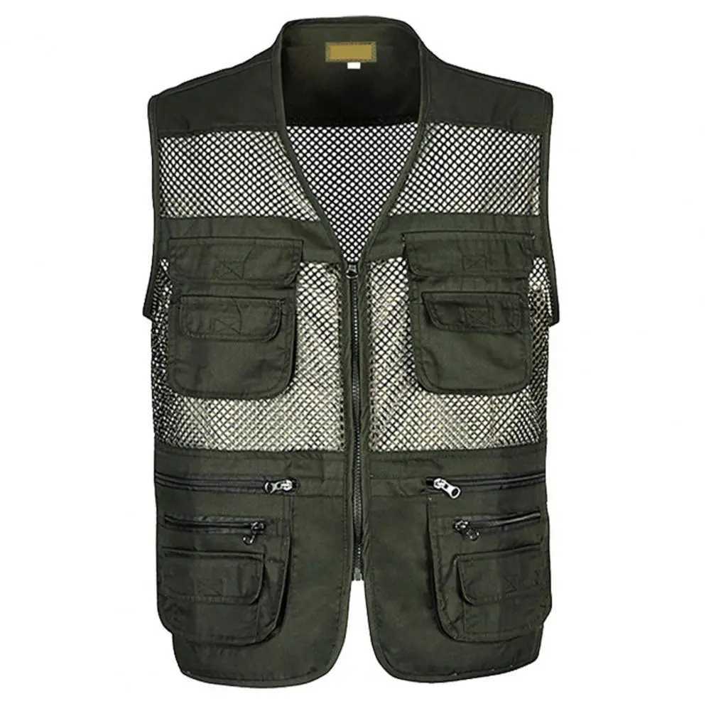 Men Fishing Vest Multi Pockets Jacke Hiking Vest Summer Sleeveless Waistcoat Casual Sports Vests Camping Waistcoat Working Vest X250403