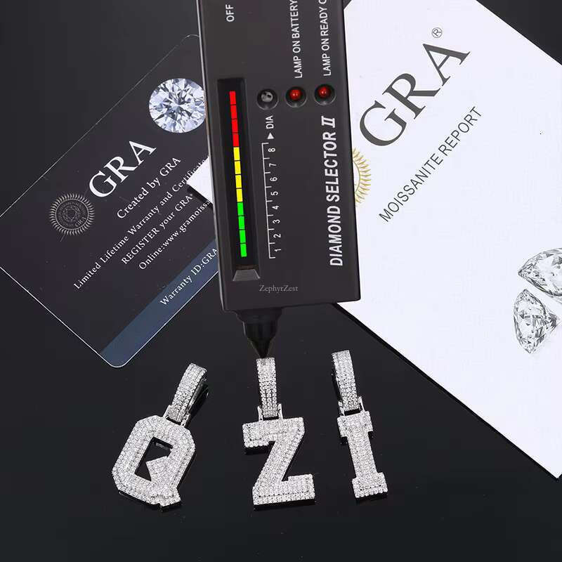 Sier Moissanite Letter Pendant Elegant Hip Hop Necklace with Rhodium Plating Gold Jewelry Ice Out Design