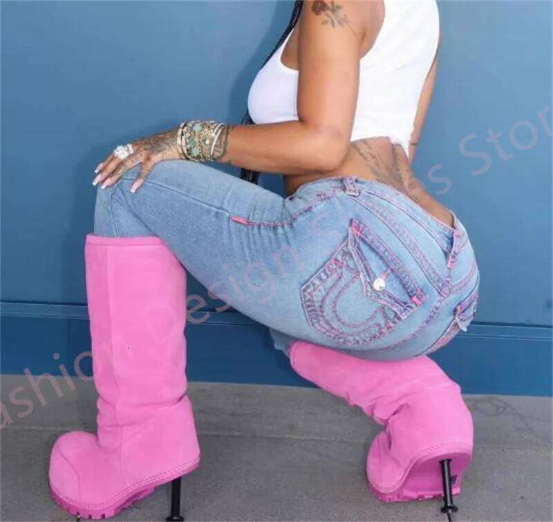 Long Plush Warm Winter Fur For Women Or Men Metal Thin Heels Knee High Height Increasing Shoes Woman Snow Boots 42 43