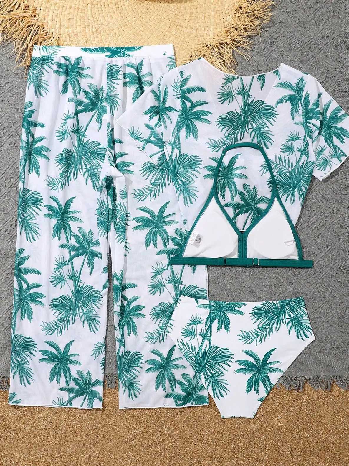 4 pieces of bikini set top and pants 2025 girls womens childrens swimsuit beach wear J250403