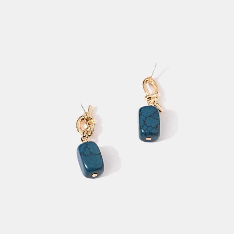 Kshmir2023 new asymmetric metal lake blue stone earrings suitable for womens simple temperature retro jewelry accessories Y250401