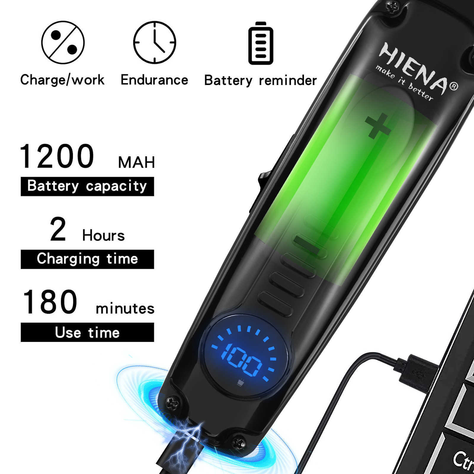 Strong Electric Hair Clipper HIENA Professional Hair Trimmer For Men Salon Barber Cordless Hair Beard Cutting Machine Set M250403