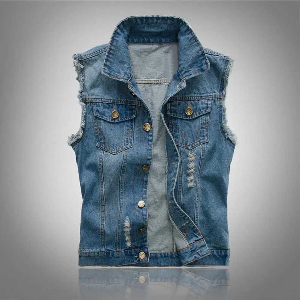 New 2024 Mens Sleeveless Jeans Jacket Men Oversize 4XL Blue Denim Jeans Vest Men Cowboy Denim Vest Mens Jeans Waistcoat X250403
