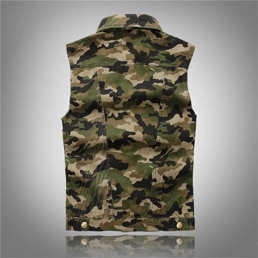 Spring Autumn Mens Camouflage Denim Vest Sleeveless Jeans Jacket Men Slim Fit Waistcoat Cowboy Hip Hop Streetwear Casual Tops X250403