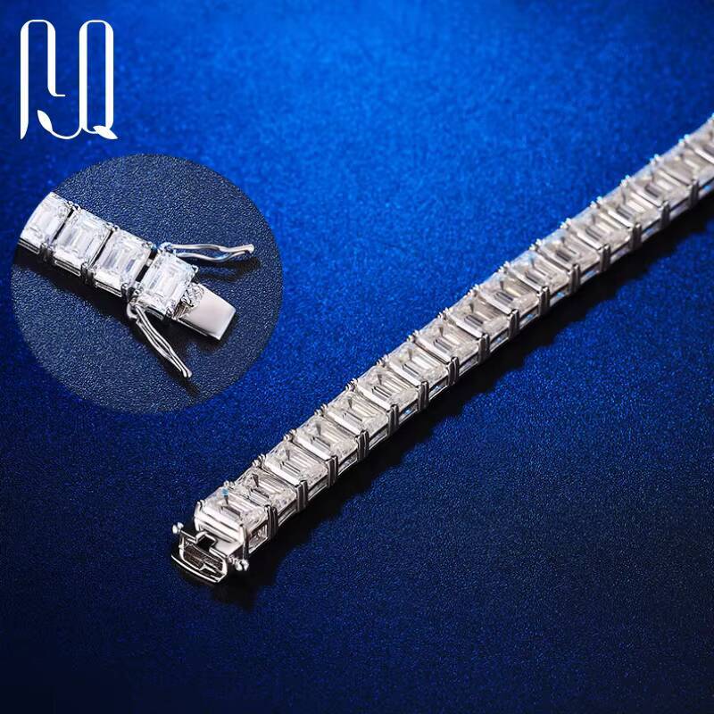 PYQ 35mm 57mm Emerald Cut 925 Sterling Silver Moissanite Bracelet PT950 Plated Women Jewelry Gemstone Moissanite Tennis Chain