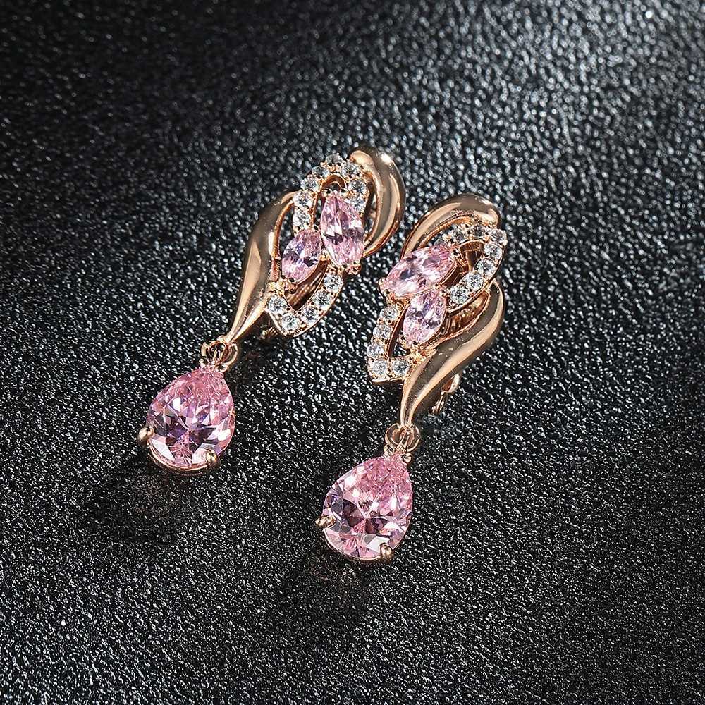 Hot Sale Drop Earrings Quality Cubic Zirconia Rose Gold Plated Pink Blue Woman Crystal Earring Fashion Jewelry C251103