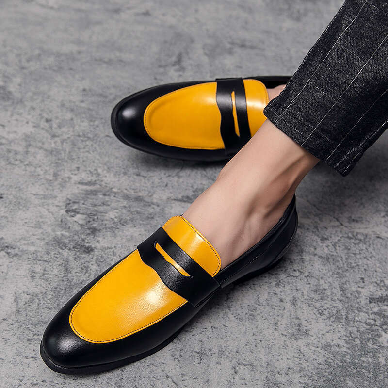Spring and Autumn New Men's Foot Set Casual Fashion Trend Color blocked Youth Business Large Leather Shoes