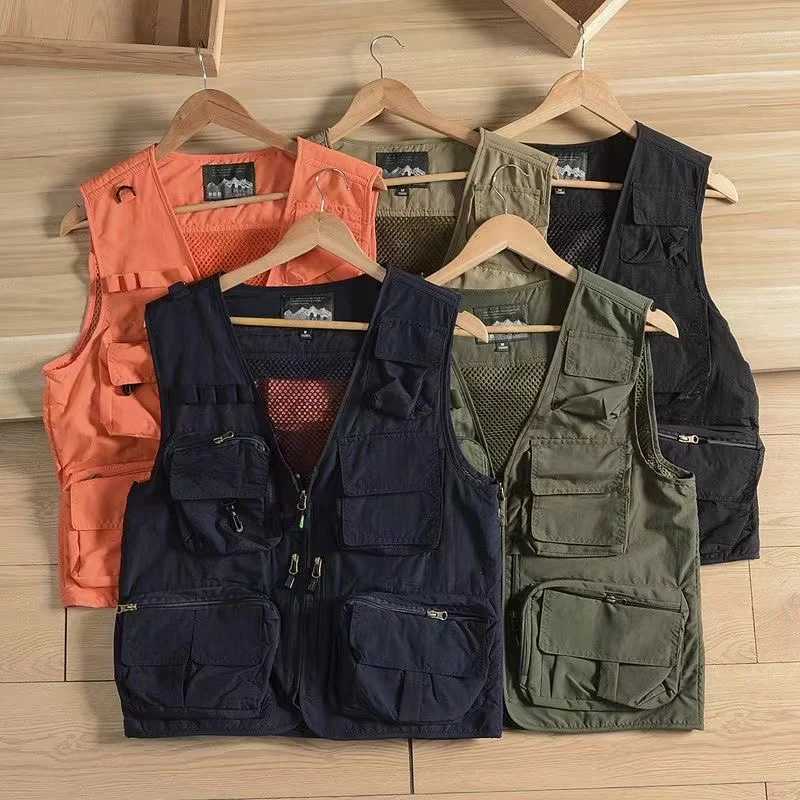 Summer New Mens Outdoor Fishing Multi Bag Solid Color Quick Drying Mesh Vest X250403