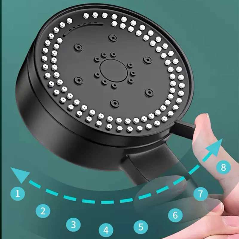 Adjustable Shower 8 Modes Highpressure Water Saving Black Shower Handheld Bathro Massage Showers Nozzle Y251103