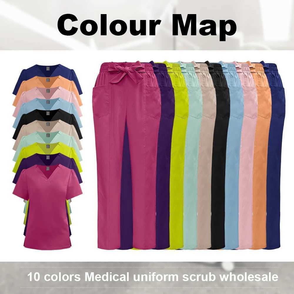 Niaahinn Nursing Spandex Hospital Uniforms VNeck Straight Pant Medical Scrub Set Fashion Scrubs Clinical Uniform Woman Workwear J251103
