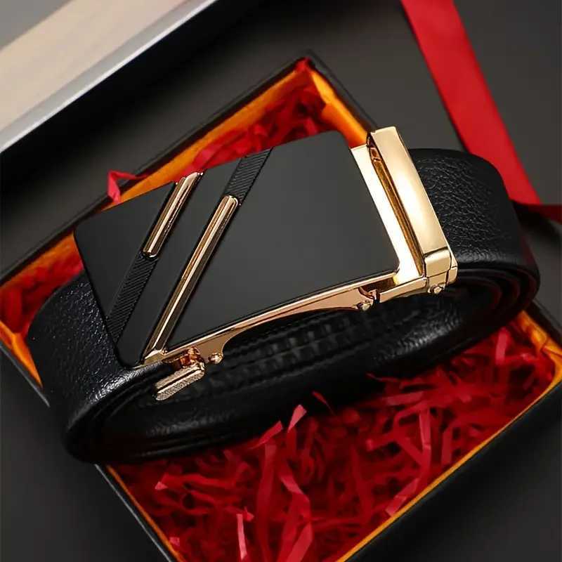 Mens Fashion Belt - High quality PU soft leather metal buckle strap made of genuine leather suitable for work pants and jeans. W250402