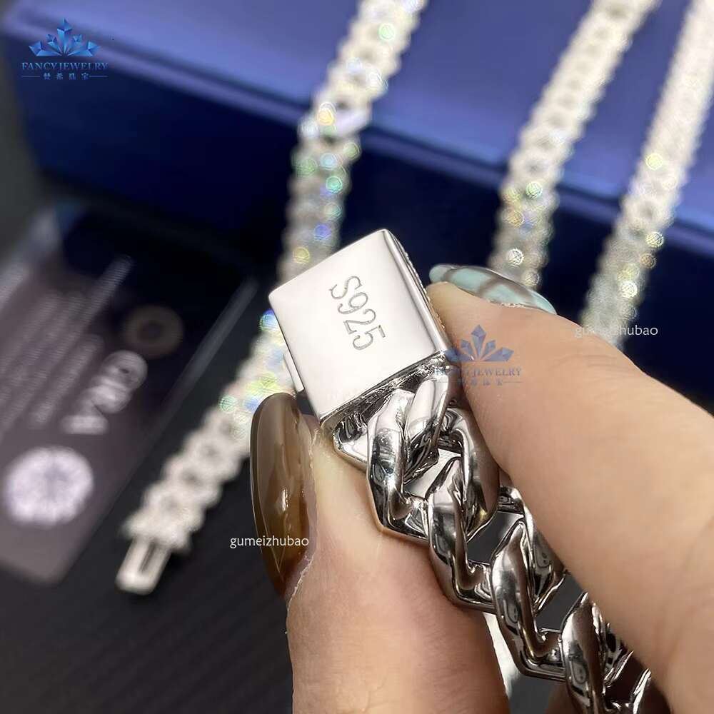 8mm 10mm 12mm DEF Color Moissanite Dia Sterg Sier Over Test Drill Pen Bracelet Necklace Men's Cuban Chain