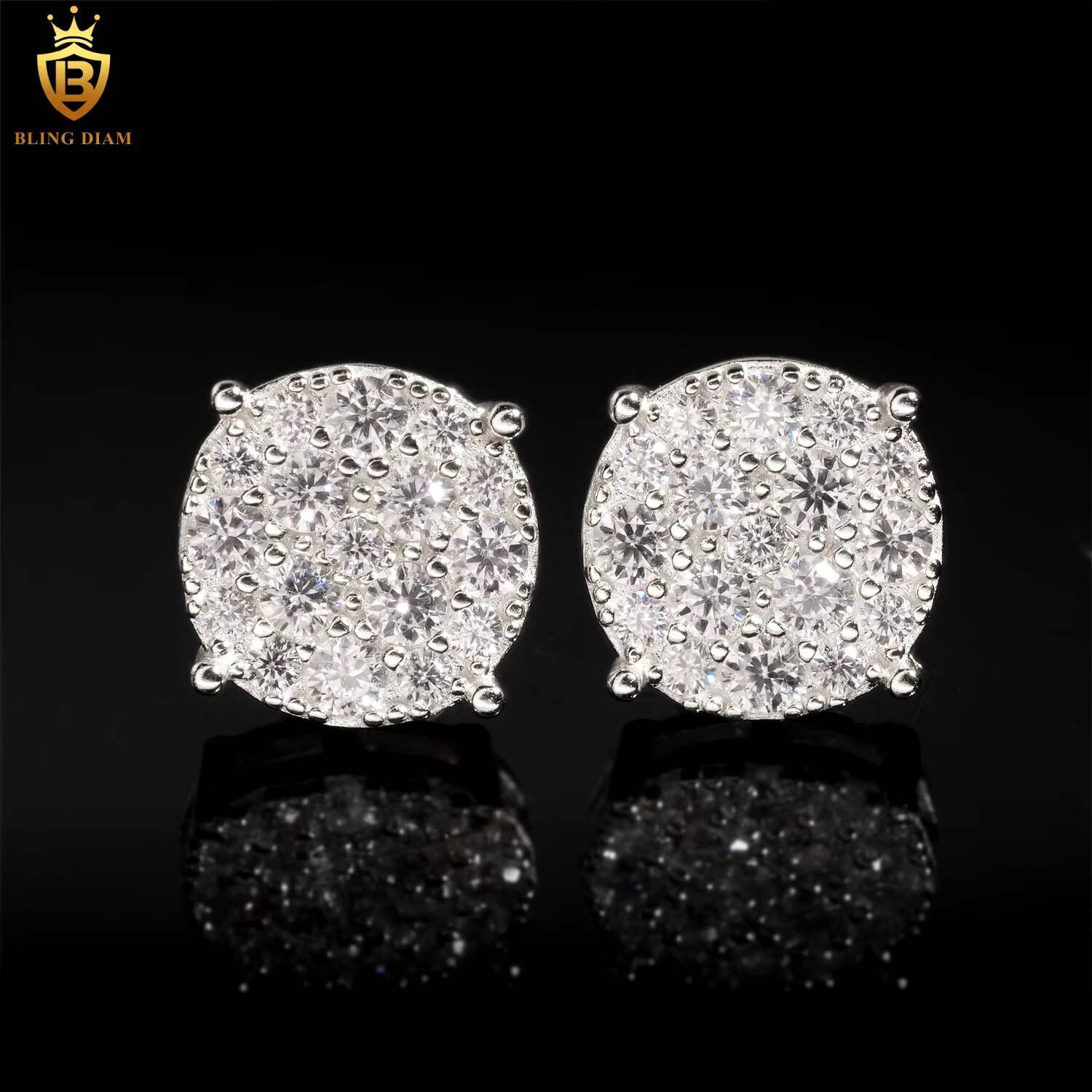 New Arrival 98mm Moissanite Diamond Earrings with GRA 925 Sterling Silver Hiphop Stud Earrings Set for Unisex in USA Warehouse