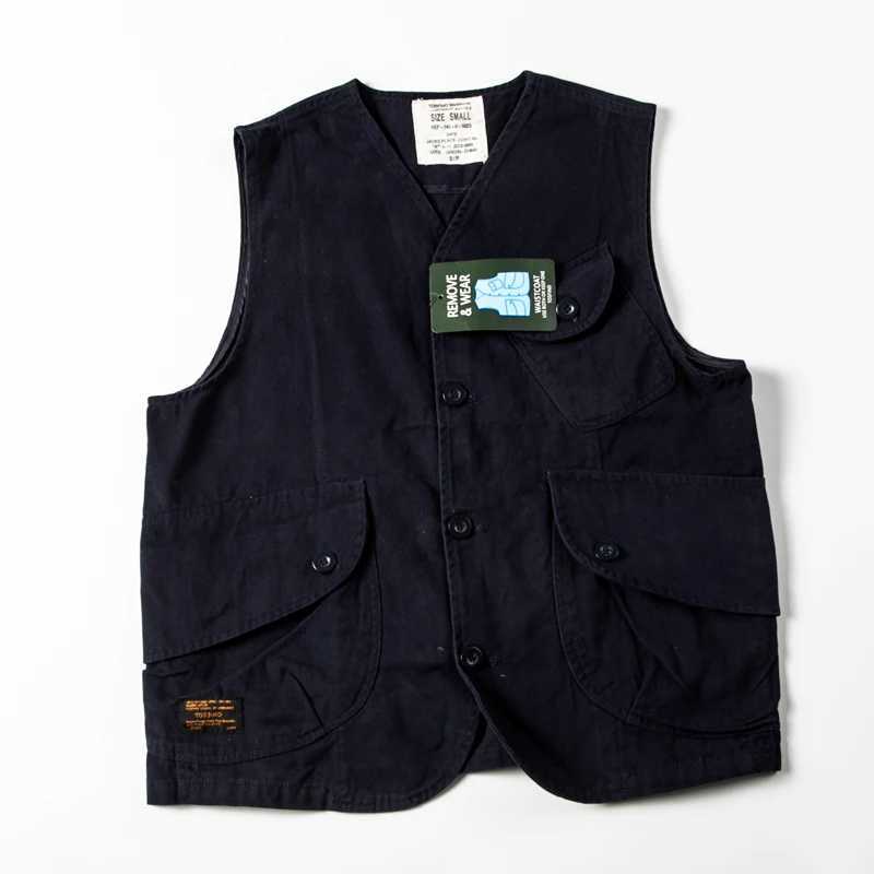 Japanese retro multi pocket workwear vest mens streetwear loose top casual camisole vintage couple jacket coats X250403