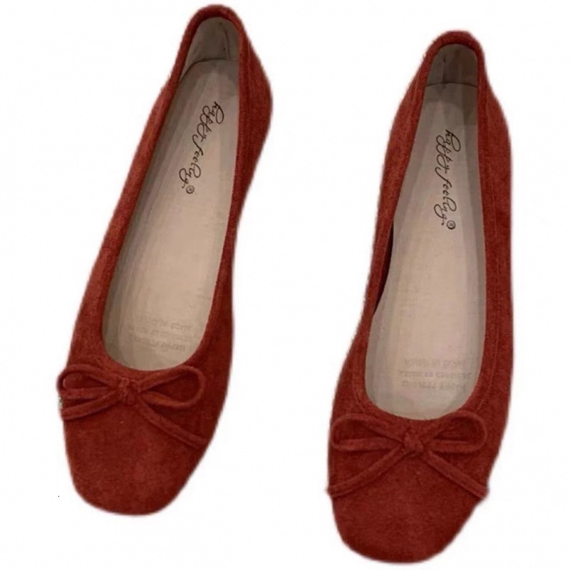 2024 Summer New Fashionable Versatile Butterfly Bow Shallow Mouth Flat Bottom Small Red Single Shoes 241206