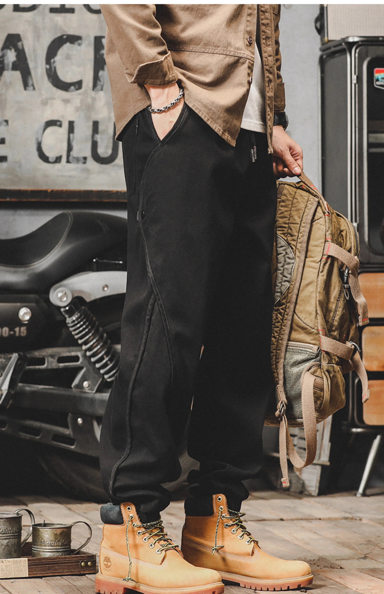 Mens commodity pants casual hiphop hit color pocket mens street clothing ribbon Techwear sports oversized 250403