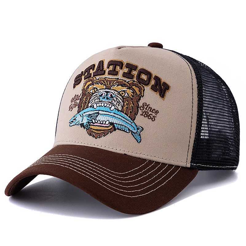 Hot Sale Unisex Bear Head Pattern Fashion Sun Cap Summer Breathable Trucker Hat Men Women Outdoor Fishing Snapback Cap W250614