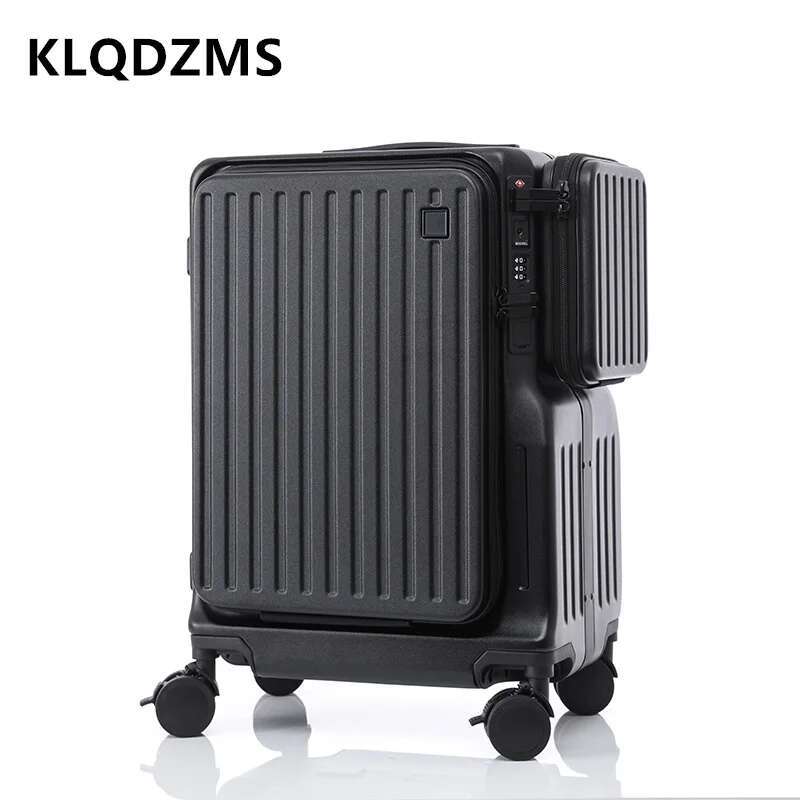 KLQDZMS Zipper Suitcase Front Opening Laptop Boarding ABS Multifunctional Trolley Case 20 Inches Travel Bag Lage