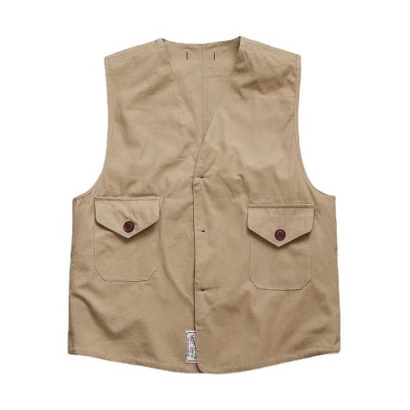 Sw191021 Men Cargo Canvas Waistcoat Cotton Pocket Khaki Vintage Hunting Outdoor Camping Simple Fashion Sport Solid Color Vest X250403