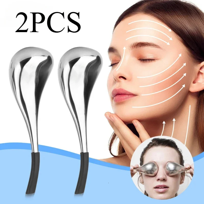 2PCS Ice Globes Spoon Massager Facial Skin Care Freeze Tool Stainless Steel Face Beauty Cryo Roller Cooling Massage Spa Ball 251030