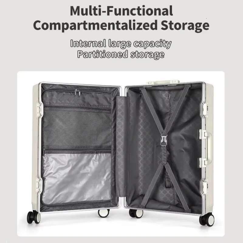 Aluminum Alloy Frame Suitcase Front Opening Pocket USB Charging Plug Rolg Lage Trolley Case Bag with Spinner Wheel