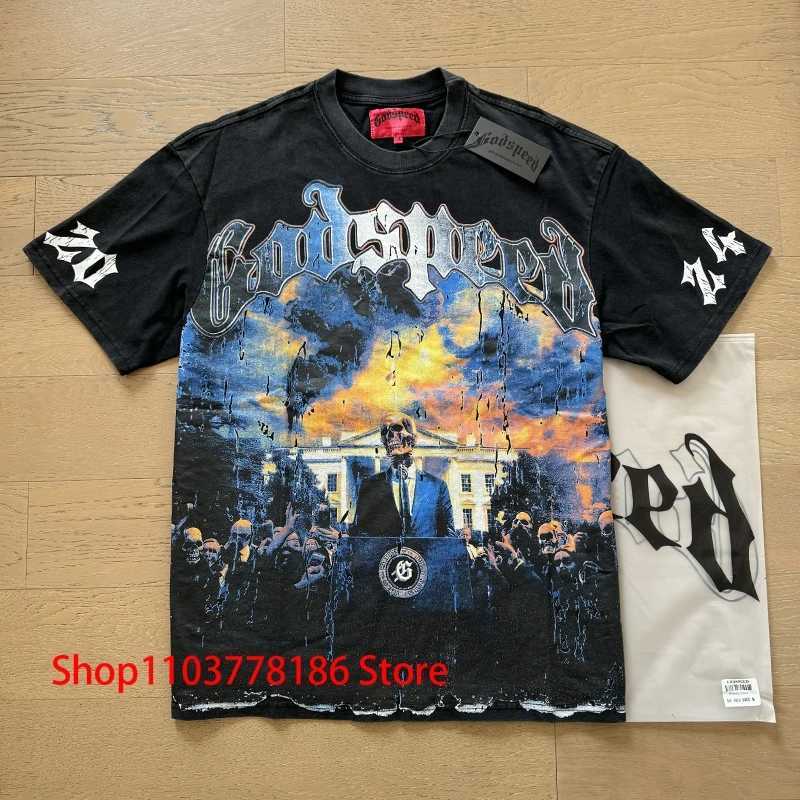 2025 New Godspeed Short-sleeved T-shirt Personality Skull Print Streetwear Loose All-match Casual Mens Womens Clothing X250403