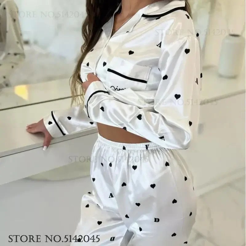 Leopard Print Long Sleeve Pajmaas Set Spring Silk Satin Sleepwear Home Clothes Loose Casual Home Clothes Trouser Suits 250402